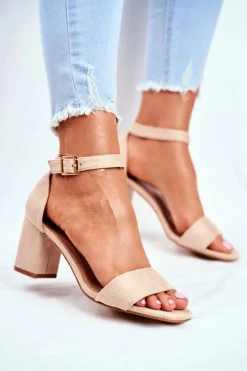 Clearance Zamszowe Sandały Na Słupku Vinceza 20-17058 Beżowe Damskie Sandały Na Obcasie