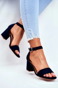 Zamszowe Sandały Na Słupku Vinceza 20-17058 Granatowe Damskie Sandały Na Obcasie