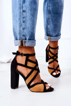 Discount Boto Zamszowe Sandały Na Słupku Camel Emolly