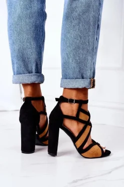 Discount Boto Zamszowe Sandały Na Słupku Camel Emolly