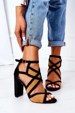 Discount Boto Zamszowe Sandały Na Słupku Camel Emolly