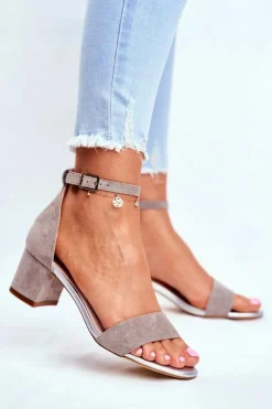 Clearance Buty Sergio Leone Zamszowe Sandały Na Słupku Sergio Leone SK839 Szaro-Srebrne