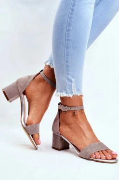 Clearance Buty Sergio Leone Zamszowe Sandały Na Słupku Sergio Leone SK839 Szaro-Srebrne