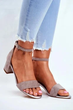 Clearance Buty Sergio Leone Zamszowe Sandały Na Słupku Sergio Leone SK839 Szaro-Srebrne