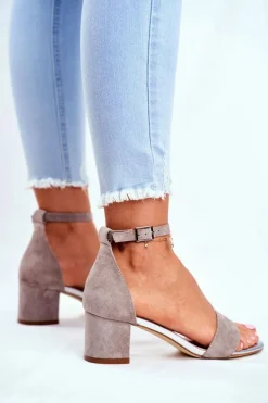 Clearance Buty Sergio Leone Zamszowe Sandały Na Słupku Sergio Leone SK839 Szaro-Srebrne