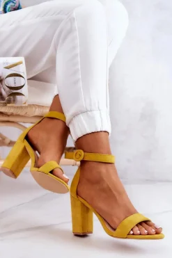 Boto Zamszowe Sandały Na Słupku Żółte Hattie