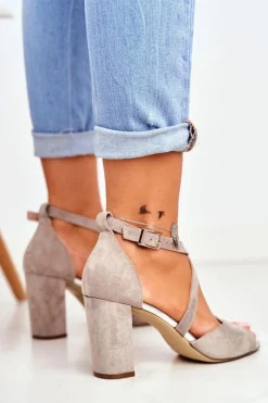 Sandały Na Obcasie></noscript>Buty Sergio Leone Zamszowe Sandały Na Słupku Sergio Leone SK865 Szare