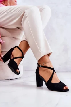 New Buty Sergio Leone Zamszowe Sandały Na Słupku Czarne Lorita