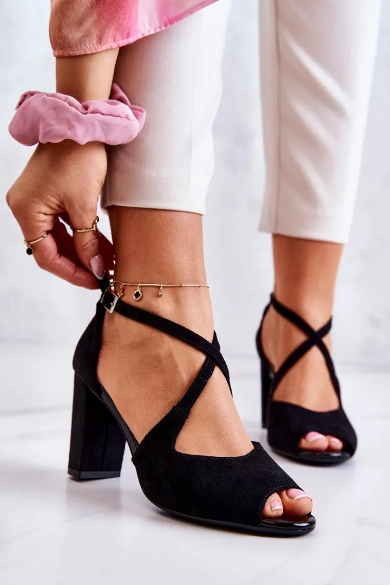 New Buty Sergio Leone Zamszowe Sandały Na Słupku Czarne Lorita