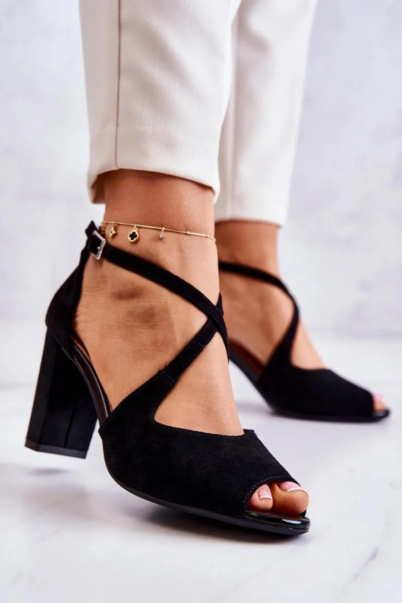 New Buty Sergio Leone Zamszowe Sandały Na Słupku Czarne Lorita