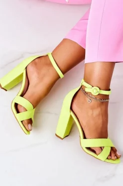 Hot Zamszowe Sandały Na Słupku Neonowe Żółte Destino Damskie Sandały Na Obcasie