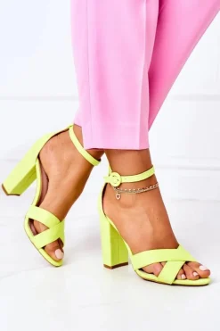 Hot Zamszowe Sandały Na Słupku Neonowe Żółte Destino Damskie Sandały Na Obcasie