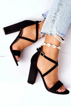 Hot Boto Zamszowe Sandały Na Słupku Czarne Dance With Me