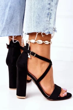 Hot Boto Zamszowe Sandały Na Słupku Czarne Dance With Me