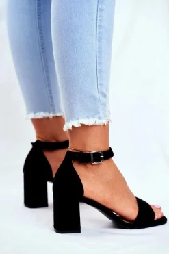 New Buty damskie Vinceza Zamszowe Sandały Na Słupku Vinceza 20-17058 Czarne