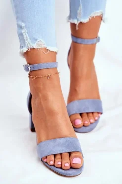 Sandały Na Obcasie>Buty Sergio Leone Zamszowe Sandały Na Słupku Sergio Leone SK839 Jasnoniebieskie