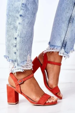 Best Boto Zamszowe Sandały Na Słupku Pomarańczowe Vanessa