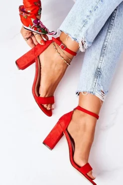 Discount Boto Zamszowe Sandały Na Słupku Czerwone Florence