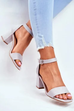 Sandały Na Obcasie>Buty damskie Vinceza Zamszowe Sandały Na Słupku Vinceza 20-17058 Szare