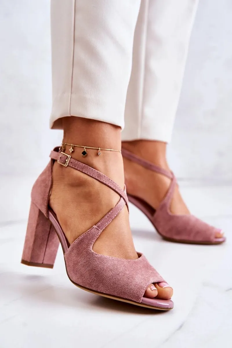 Online Zamszowe Sandały Na Słupku Różowe Lorita Damskie Sandały Na Obcasie