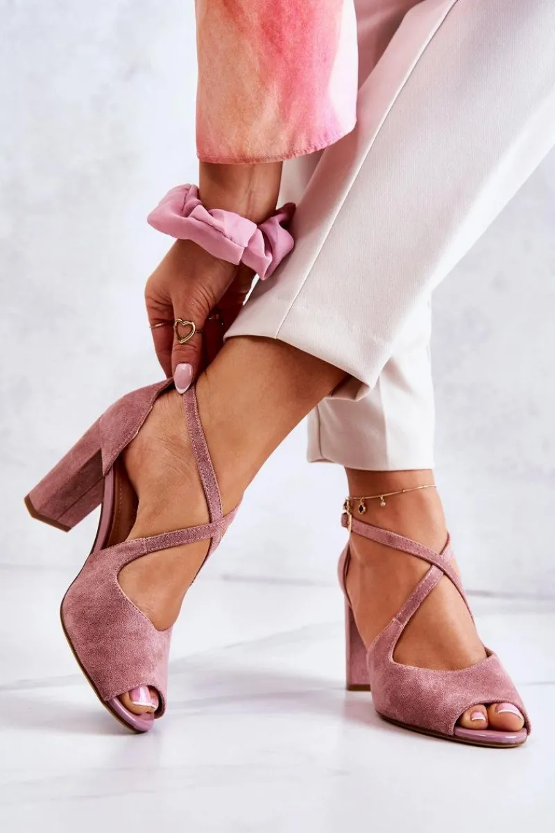 Online Zamszowe Sandały Na Słupku Różowe Lorita Damskie Sandały Na Obcasie