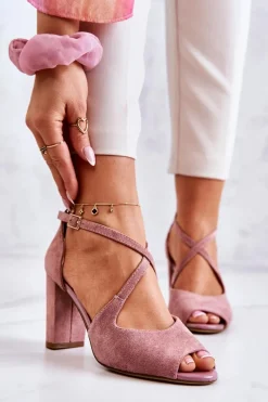 Online Zamszowe Sandały Na Słupku Różowe Lorita Damskie Sandały Na Obcasie