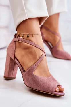 Online Zamszowe Sandały Na Słupku Różowe Lorita Damskie Sandały Na Obcasie