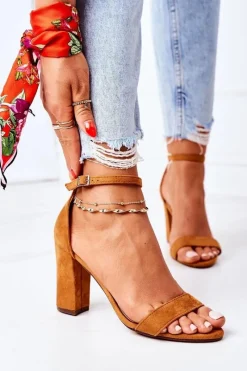 Boto Zamszowe Sandały Na Słupku Camel Florence