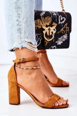 Boto Zamszowe Sandały Na Słupku Camel Florence