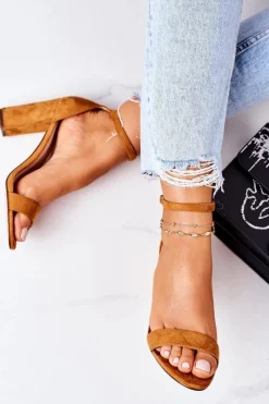 Boto Zamszowe Sandały Na Słupku Camel Florence