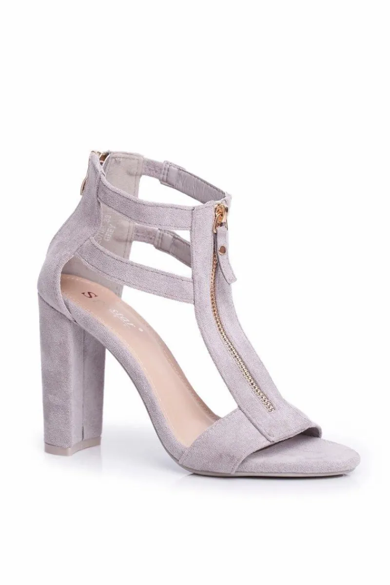 Discount Boto Zamszowe Sandały Na Słupku Szare Folly