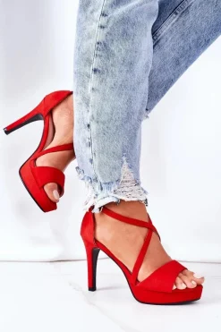 Boto Zamszowe Sandały Na Szpilce Czerwone Lizzy