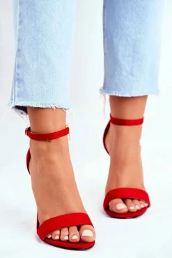 Hot Zamszowe Sandały Na Szpilce Czerwone Liberty Damskie Sandały Na Obcasie