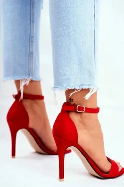 Hot Zamszowe Sandały Na Szpilce Czerwone Liberty Damskie Sandały Na Obcasie