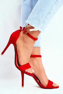 Hot Zamszowe Sandały Na Szpilce Czerwone Liberty Damskie Sandały Na Obcasie