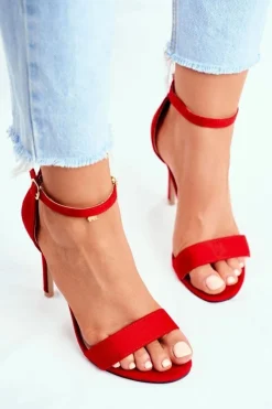 Hot Zamszowe Sandały Na Szpilce Czerwone Liberty Damskie Sandały Na Obcasie