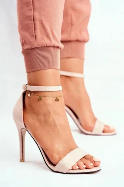 Clearance Zamszowe Sandały Na Szpilce Beżowe Liberty Damskie Sandały Na Obcasie