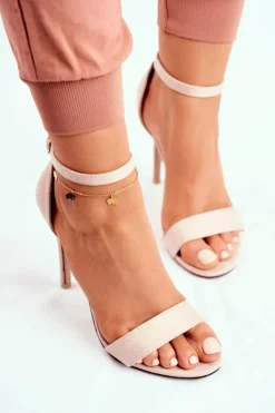 Clearance Zamszowe Sandały Na Szpilce Beżowe Liberty Damskie Sandały Na Obcasie