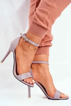 Discount Boto Zamszowe Sandały Na Szpilce Szare Liberty