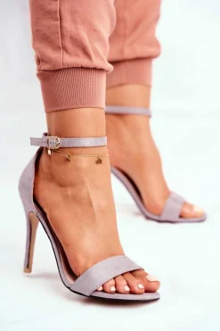 Discount Boto Zamszowe Sandały Na Szpilce Szare Liberty