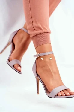 Discount Boto Zamszowe Sandały Na Szpilce Szare Liberty