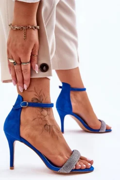 New Boto Zamszowe Sandały Na Szpilce Z Dżetami e Moments Niebieski