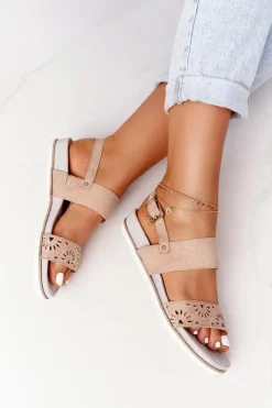 Sandały Płaskie>Evento Zamszowe Sandały Z Cyrkoniami Beżowe Cora