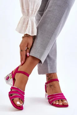 Zamszowe Sandały Z Kryształami Fuksja Callan Damskie Sandały Na Obcasie