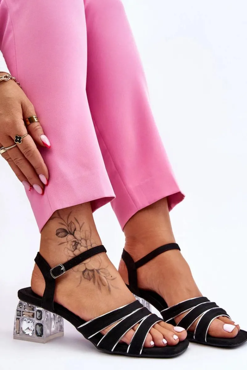 Damskie buty S.Barski Zamszowe Sandały Z Kryształami Czarne Callan Czarny