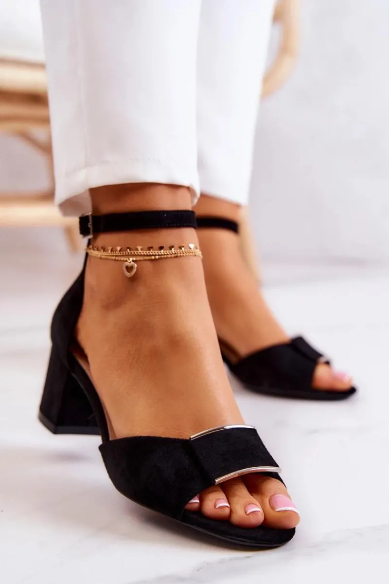 Sandały Na Obcasie>Buty Sergio Leone Zamszowe Sandały Z Ozdobą Czarne Floren