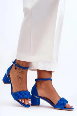 Best Boto Zamszowe Sandały Z Warkoczem Niebieskie Essenza