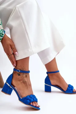 Best Boto Zamszowe Sandały Z Warkoczem Niebieskie Essenza