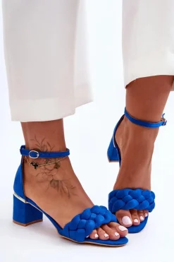 Best Boto Zamszowe Sandały Z Warkoczem Niebieskie Essenza