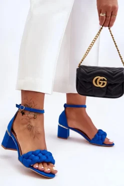 Best Boto Zamszowe Sandały Z Warkoczem Niebieskie Essenza